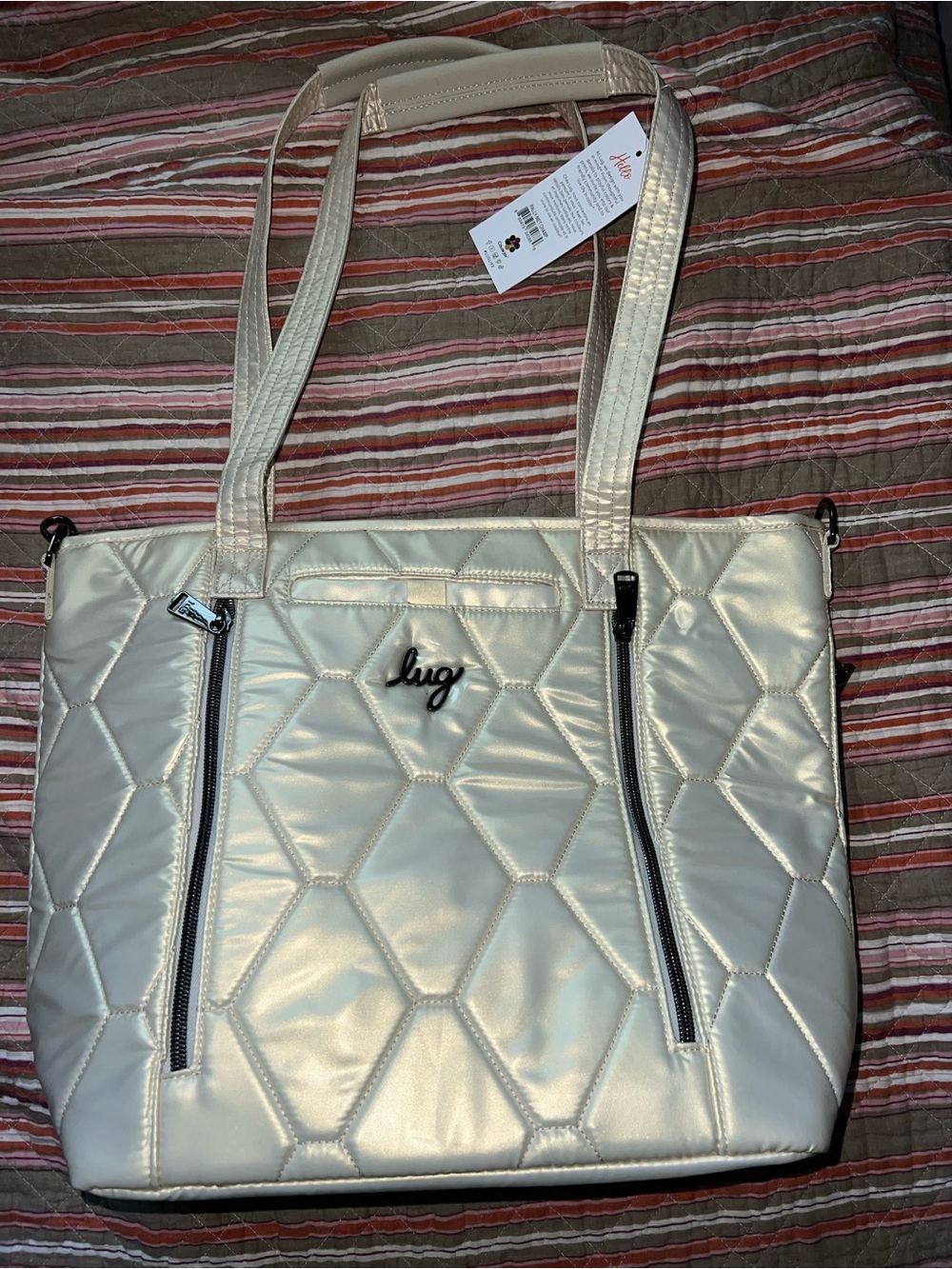 NWT~LUG Rally Quilted Metallic Champagne Tote Bag